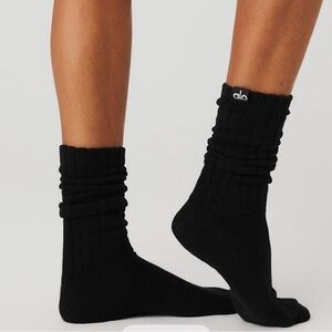 ALO Yoga Black Ribbed Slouch Crew Socks